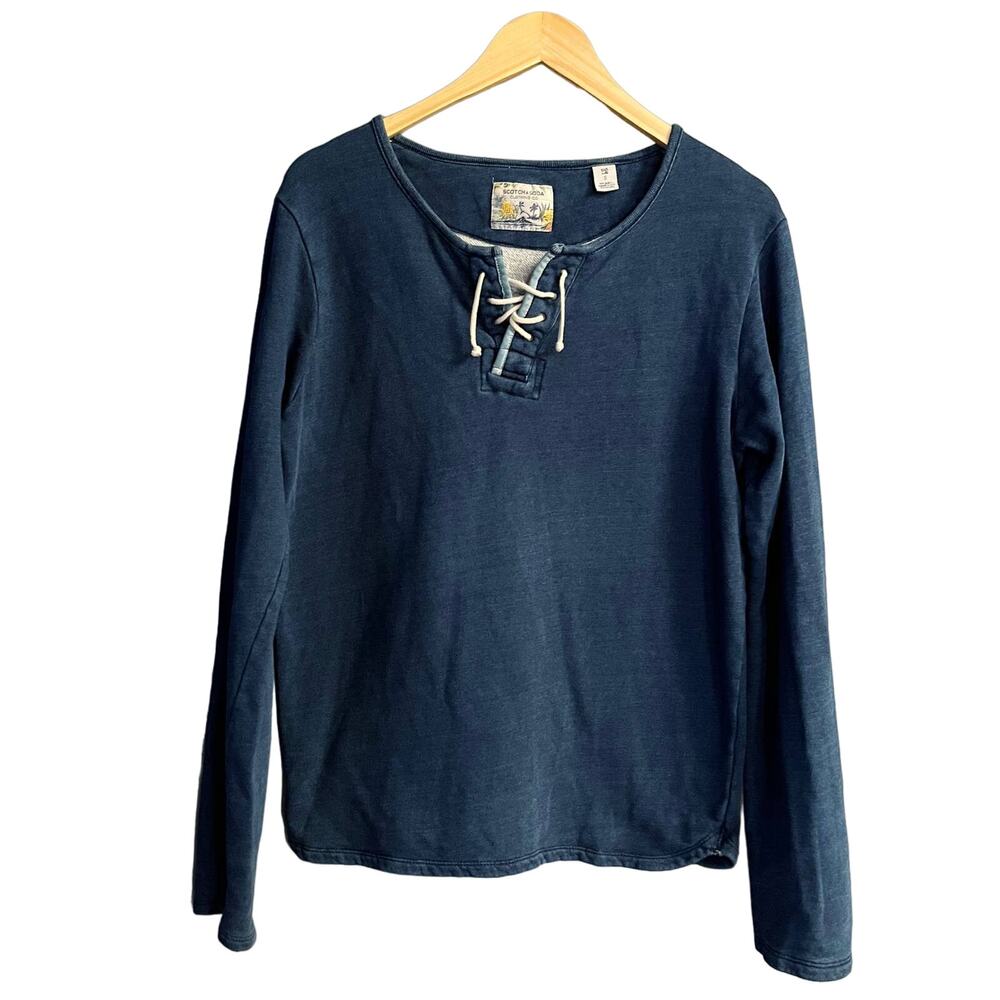 SCOTCH & SODA Jersey Knit Top Long Sleeves Neck Ties Blue Pullover Jumper Small